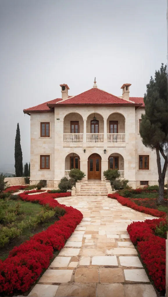 בית כפרי עם חזית אבן טבעית וגג תלת ממדי