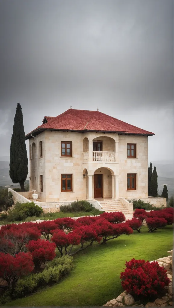 בית עם חזית משולבת אבן ועץ, וגינה קדמית מטופחת